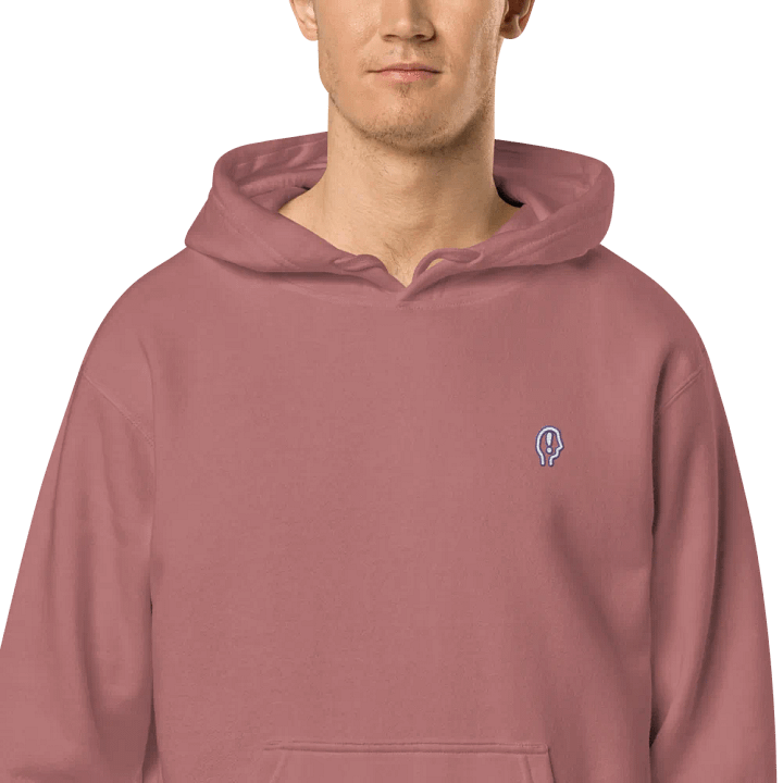 EXCLAIMING MENTALLY (sm. purple bubble design) embroidered pigment hoodie product image (2)
