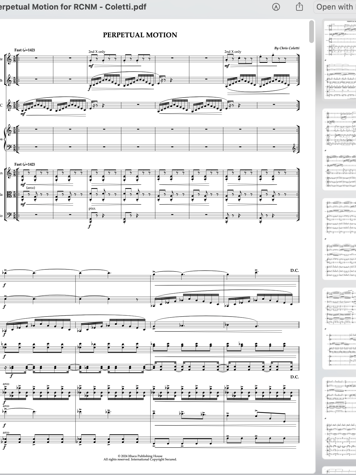 Perpetual Motion (for flute, clarinet, trumpet, marimba, violin, viola and cello) product image (1)