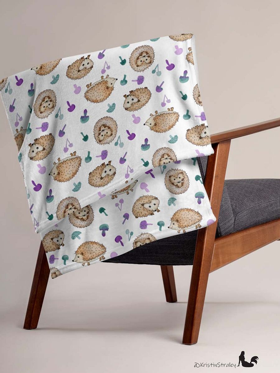 Hedgehogs & Mushrooms Fleece Throw Blanket product image (8)