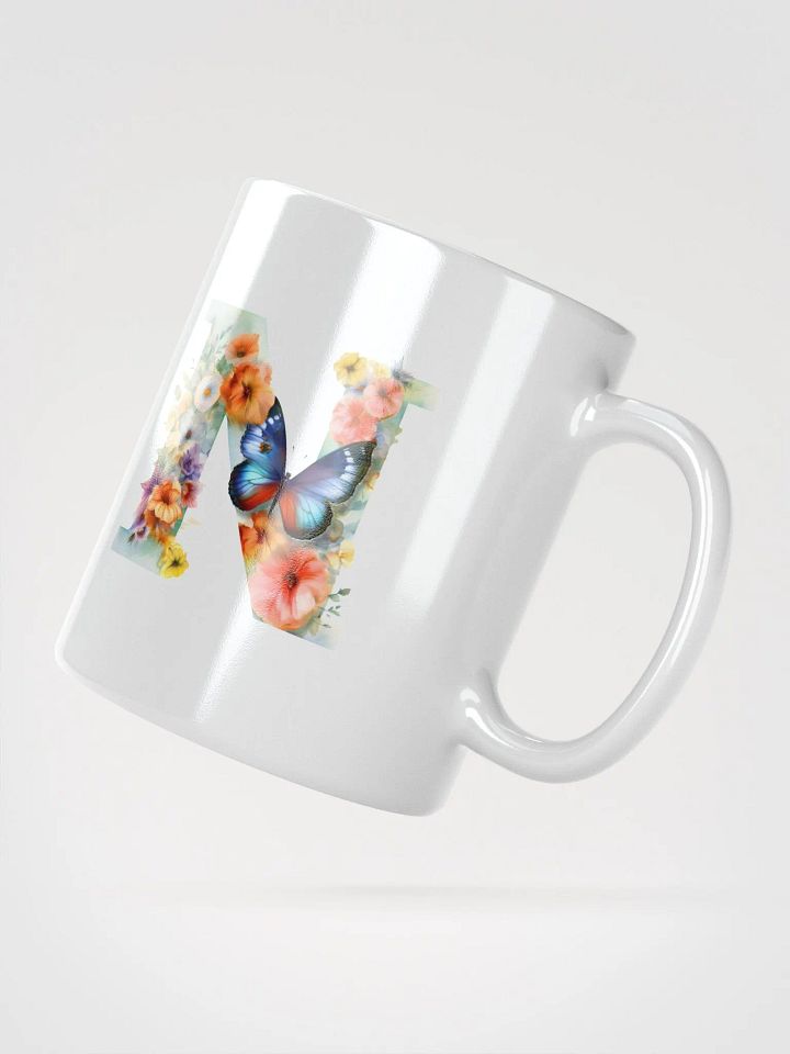 Letter N Monogram Floral Fantasy White Glossy Mug product image (4)