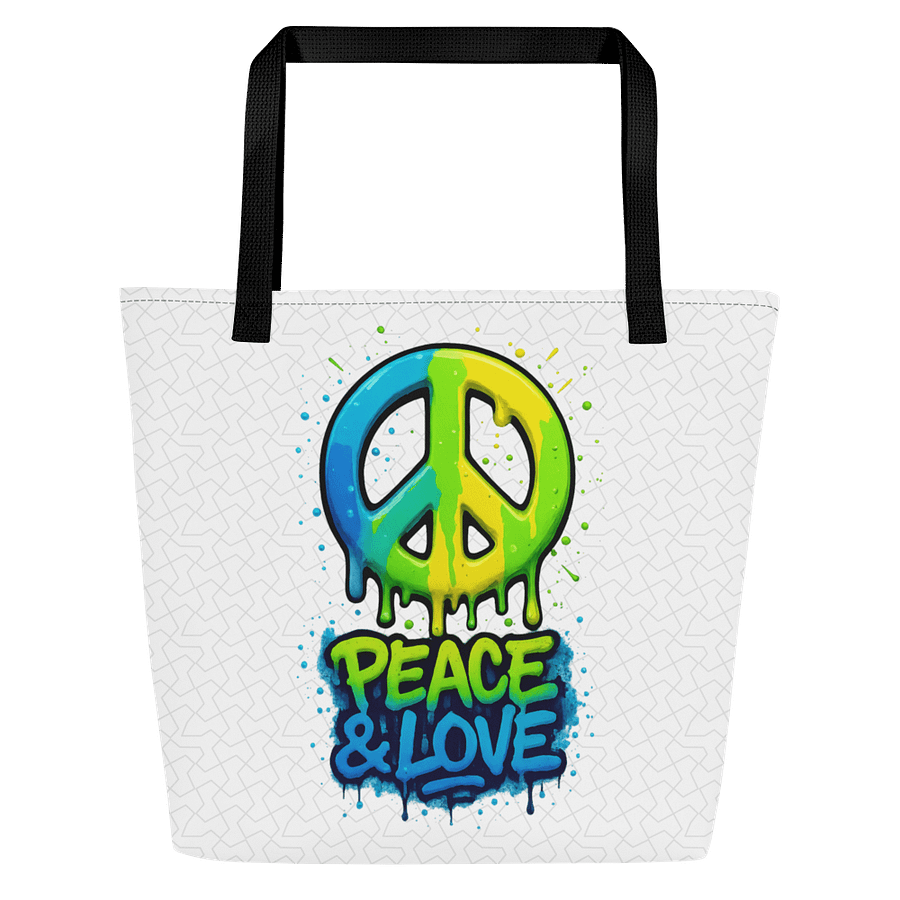 Peace & Love White Tote Bag – Colorful Graffiti Style Shoulder Bag product image (3)