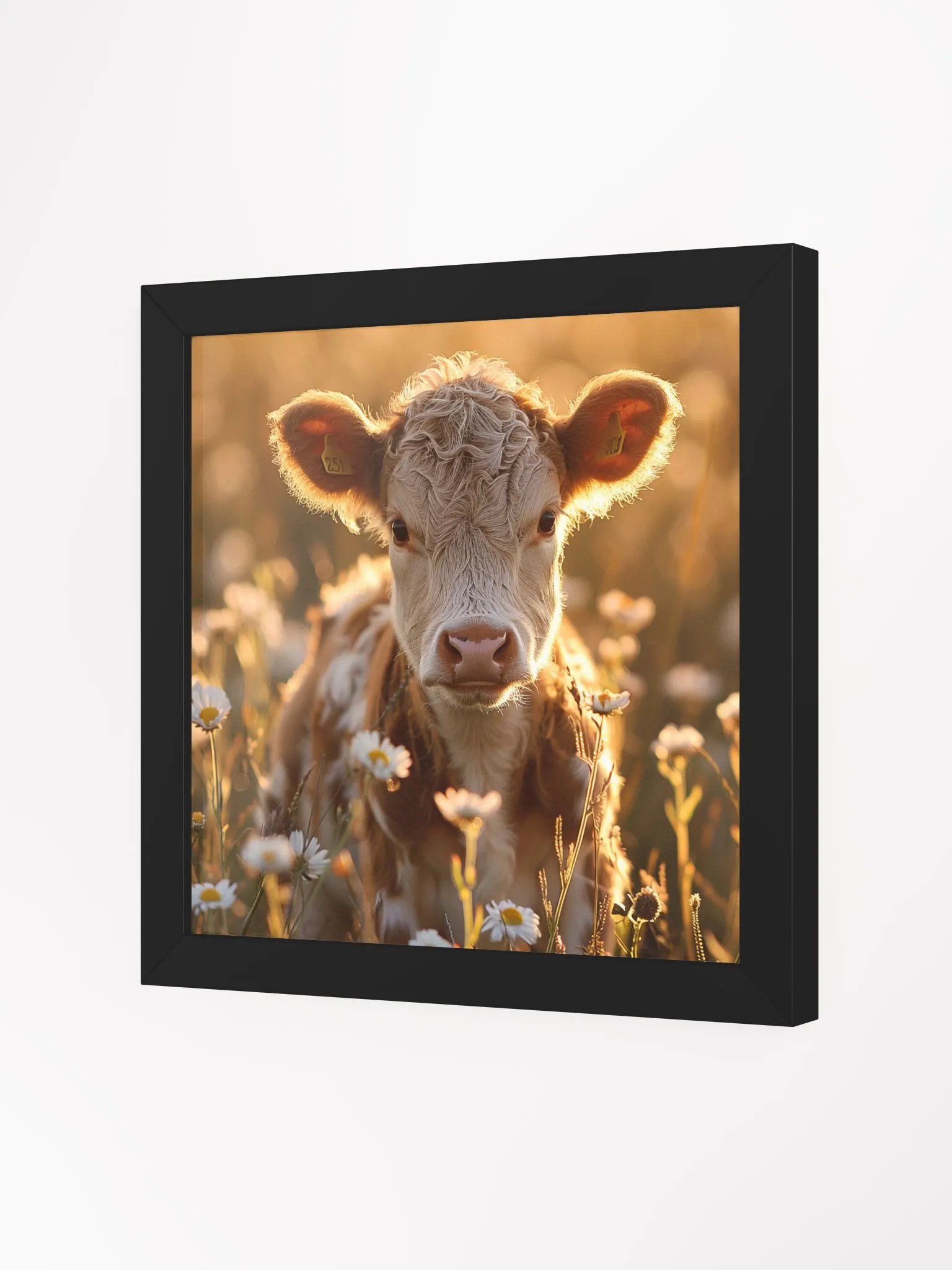 Cute Baby Cow In a Field of Daisies Framed Wall Art product image (2)