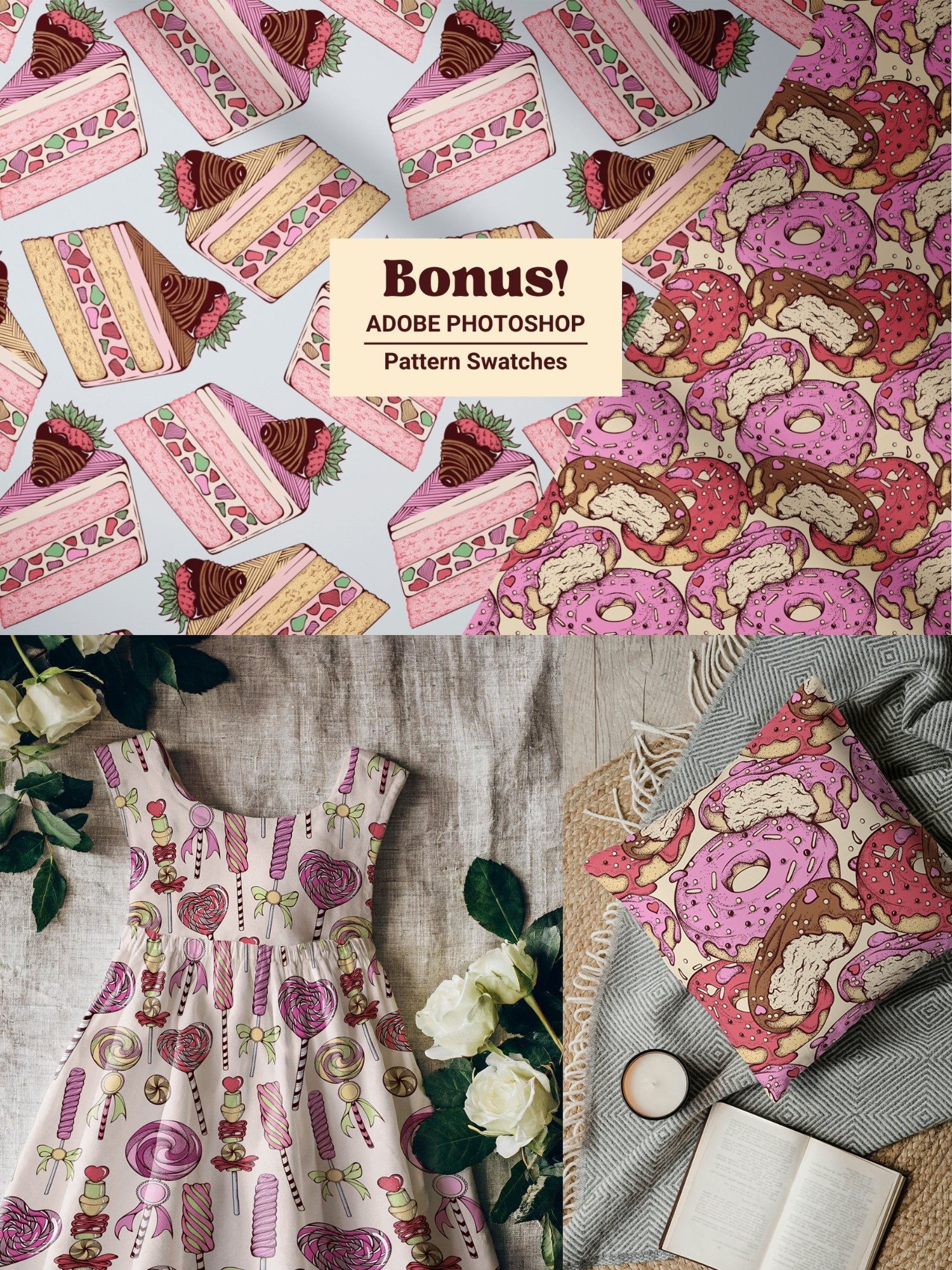 Cute Sweets Hand Drawn Vector Seamless Patterns Collection product image (6)