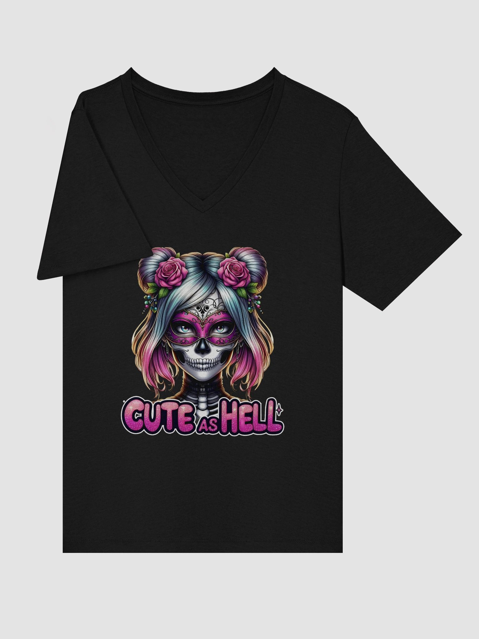 Cute as Hell Sugar Skull V-Neck Tee product image (5)