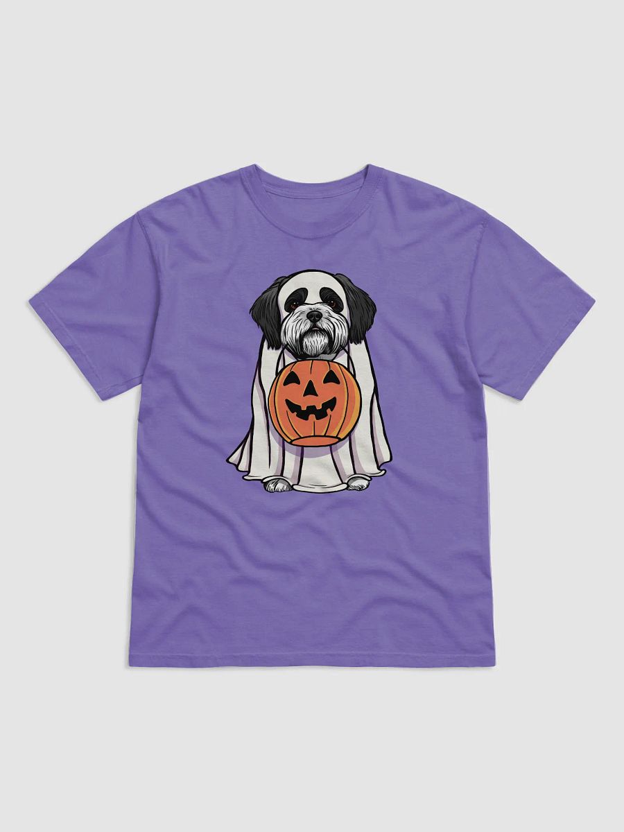 Funny Halloween Shih Tzu(Black & White) T-Shirt | Funny Dog Wearing a Ghost Costume and Holding a Pumpkin Basket product image (23)