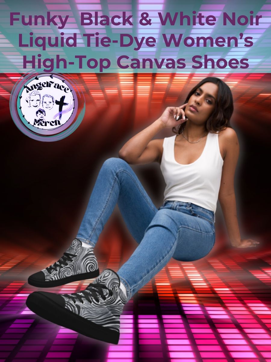 Funky Black and White Noir Liquid Tie-Dye Women's High-Top Canvas Shoes product image (1)