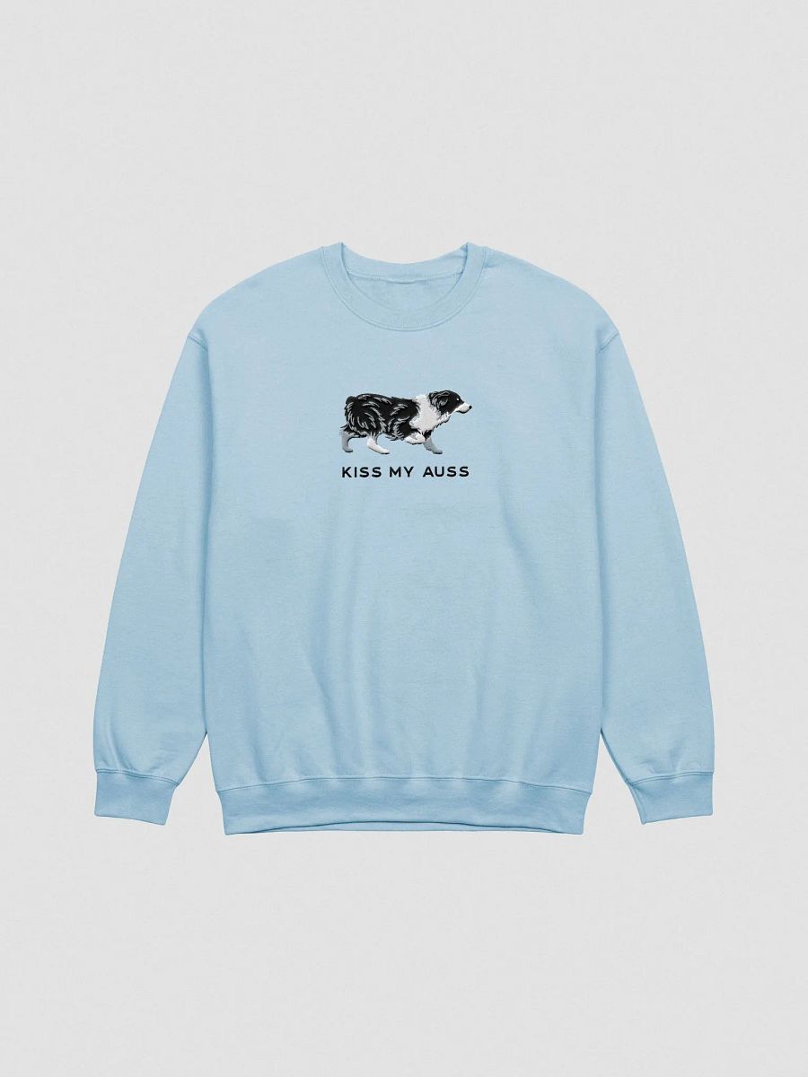 Kiss My Auss Sweatshirt (Embroidered) of an Australian Shepherd(Black & White) product image (4)