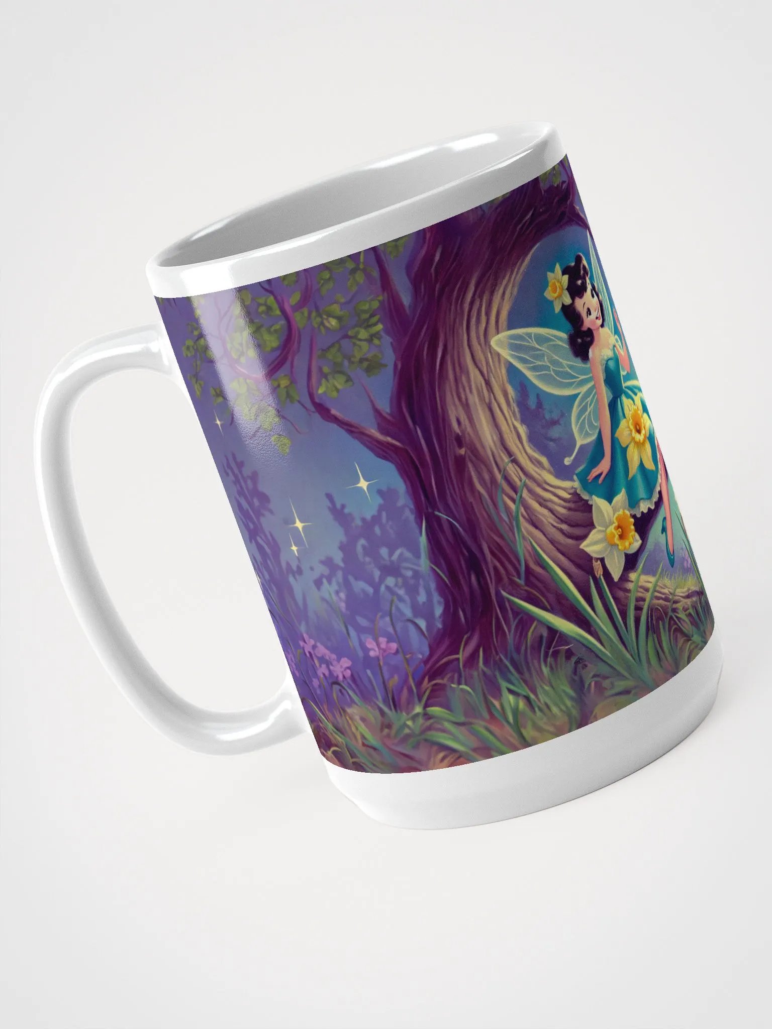 Daffodil Fairy and Owl Glossy White Mug product image (4)