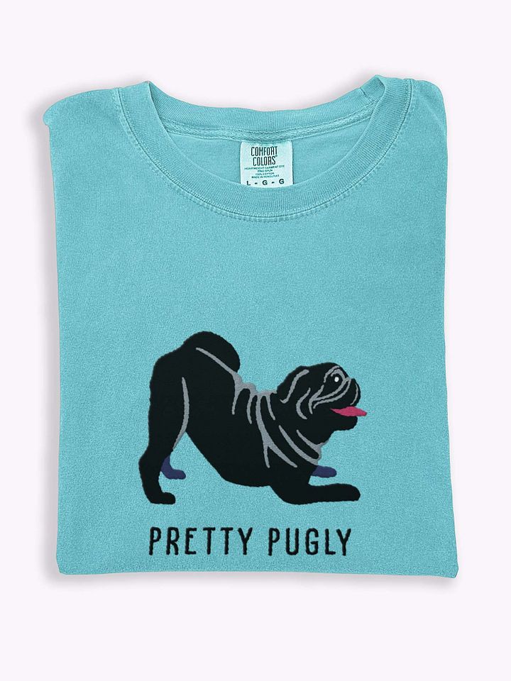 Pretty Pugly T-Shirt(Embroidered) of a Pug(Black) product image (1)