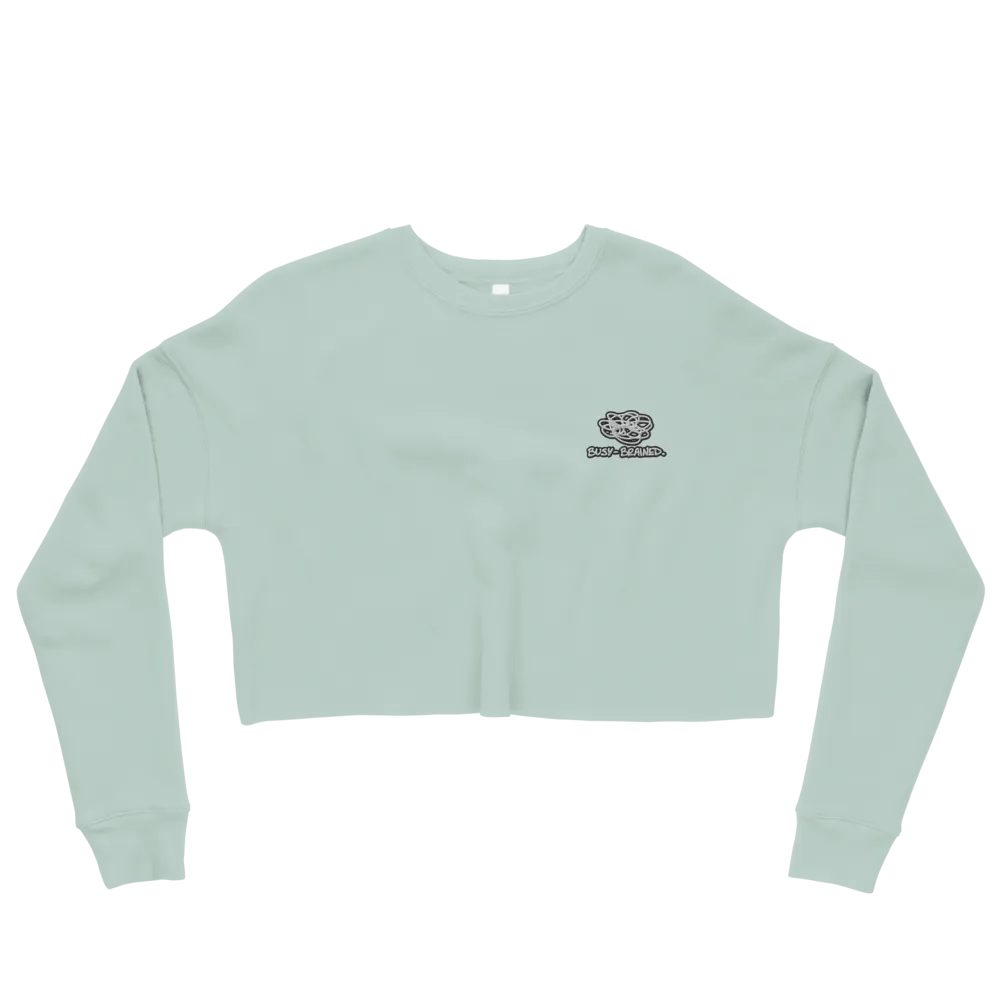 BUSY BRAINED (B&W lined design) embroidered fleece crop crew product image (51)