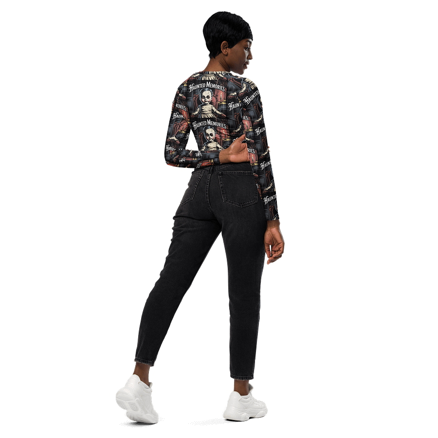 Midnight Veil Designs Gothic All-Over Print Long Sleeve Crop Top - Haunted Memories Black product image (6)
