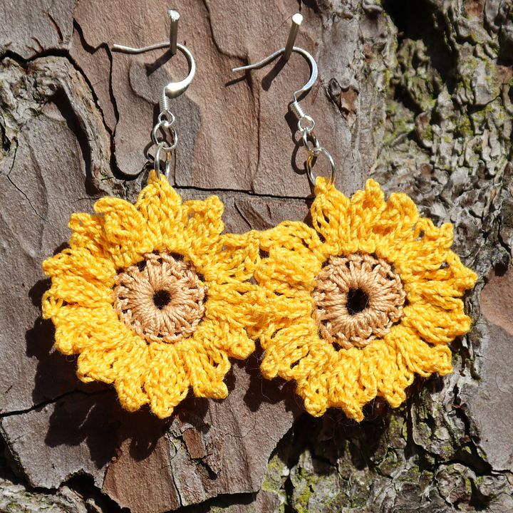 Handmade Crochet Sunflower Earrings product image (1)