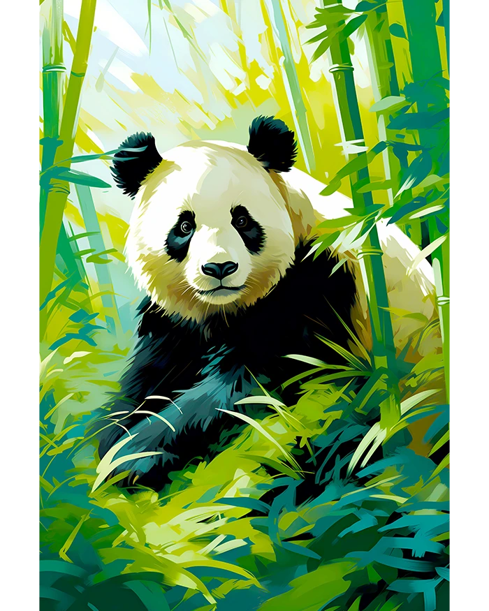 Panda Bear Enjoying Life Amidst Bamboo in Verdant Jungle Forest Matte Poster product image (1)