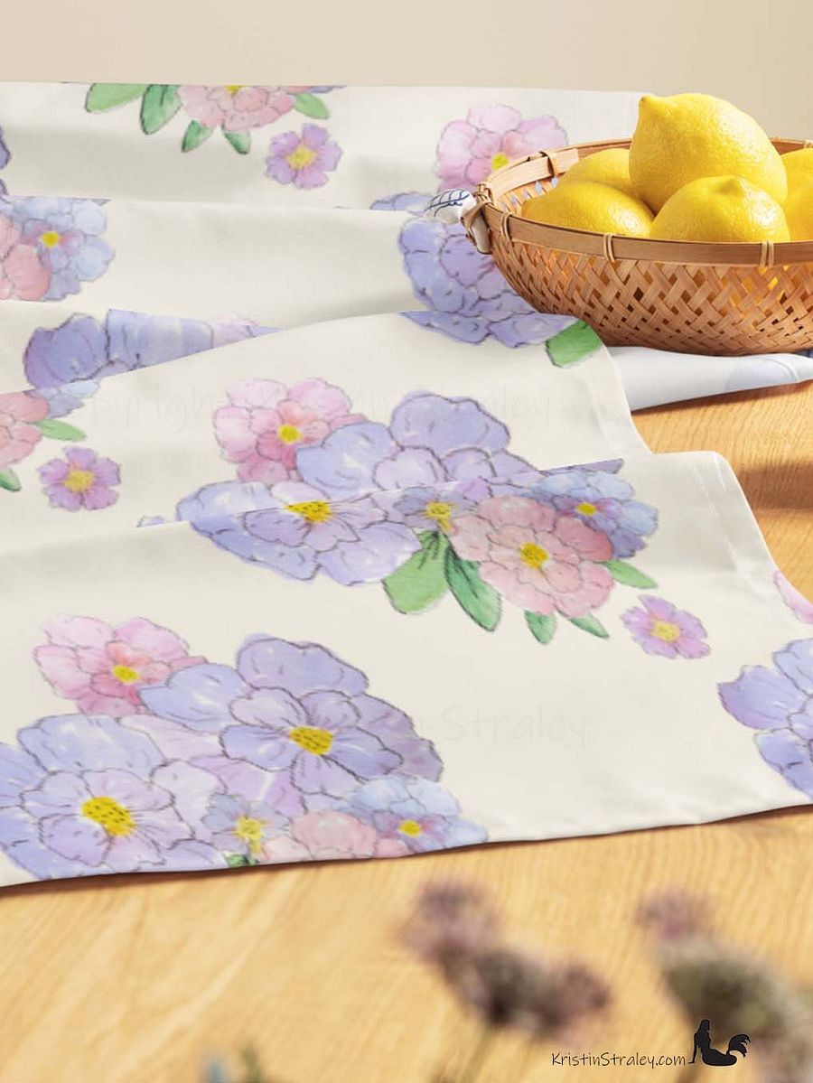 Gingham Blossoms Lavender Bouquet on Ivory Table Runner product image (6)