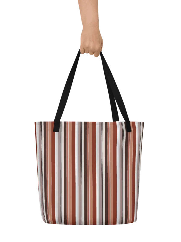 Fall Leaves Stripes Autumn Color – All-Over Print Large Tote Bag with Pocket product image (2)