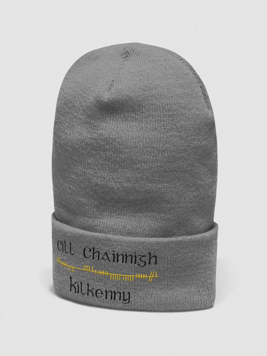 Kilkenny/Cill Chainnigh Orthodox style Ogham, black and amber embroidered Cuffed Beanie product image (3)