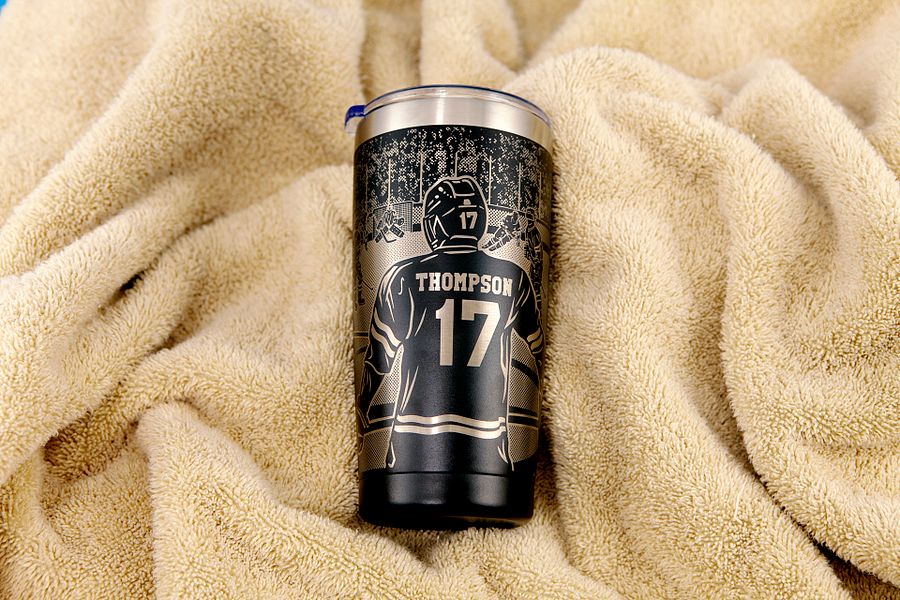 Laser engraved customizable hockey themed tumbler. product image (1)