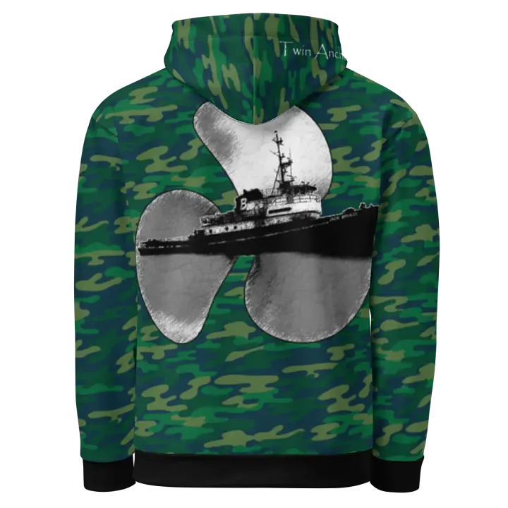 Teal Camouflage Three blade prop & Jack tug Hoodie product image (1)