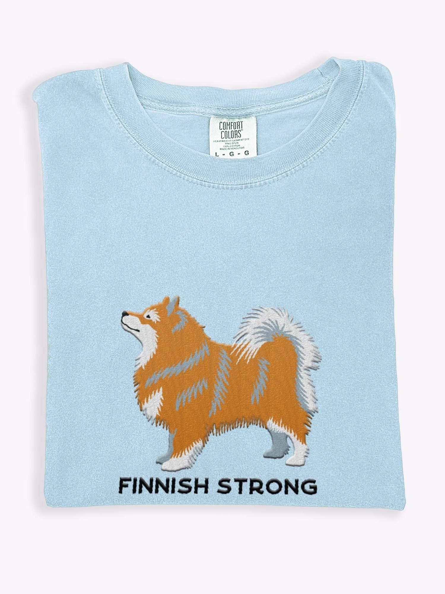 Finnish Strong T-Shirt(Embroidered) of a Finnish Lapphund(Fawn & White) product image (1)