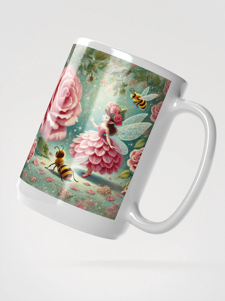 Pink Rose Fairy and Bees Glossy White Mug product image (1)