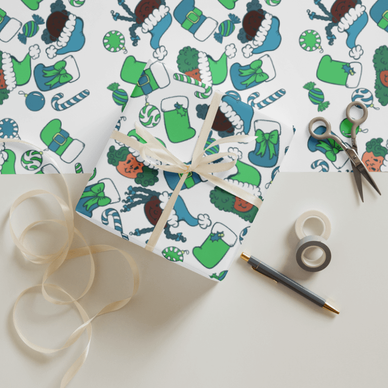 Black Girl Christmas Wrapping Paper 3 Sheets Size: 28.75″ × 19.75″ product image (2)