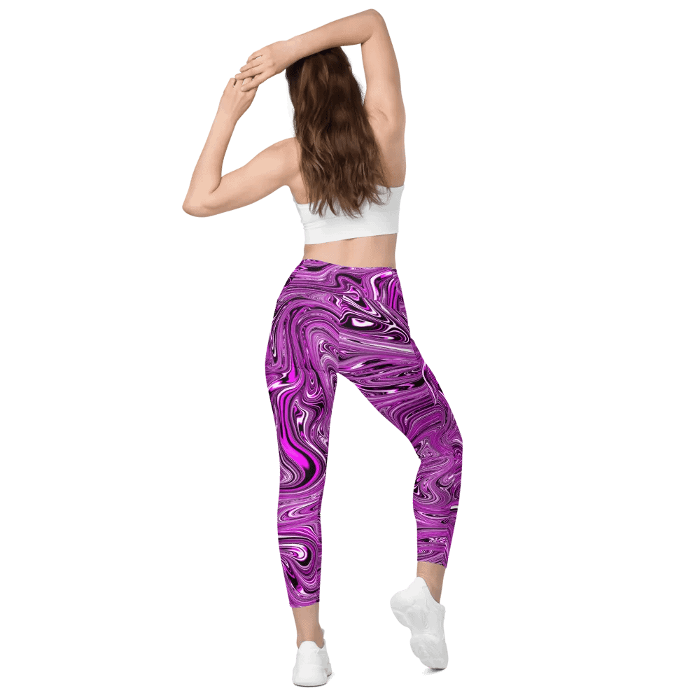 Leggings with Pockets - Purple and White Fluid Swirls product image (6)
