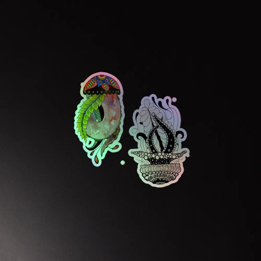 Intricate Botanical Jellyfish Holographic Sticker Set product image (2)
