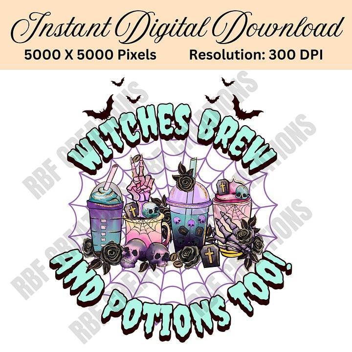 Witches Brew Halloween PNG, Pastel Goth Digital Download, Witch Coffee Clipart, Potion Cup Sublimation, Spooky Season Design product image (1)
