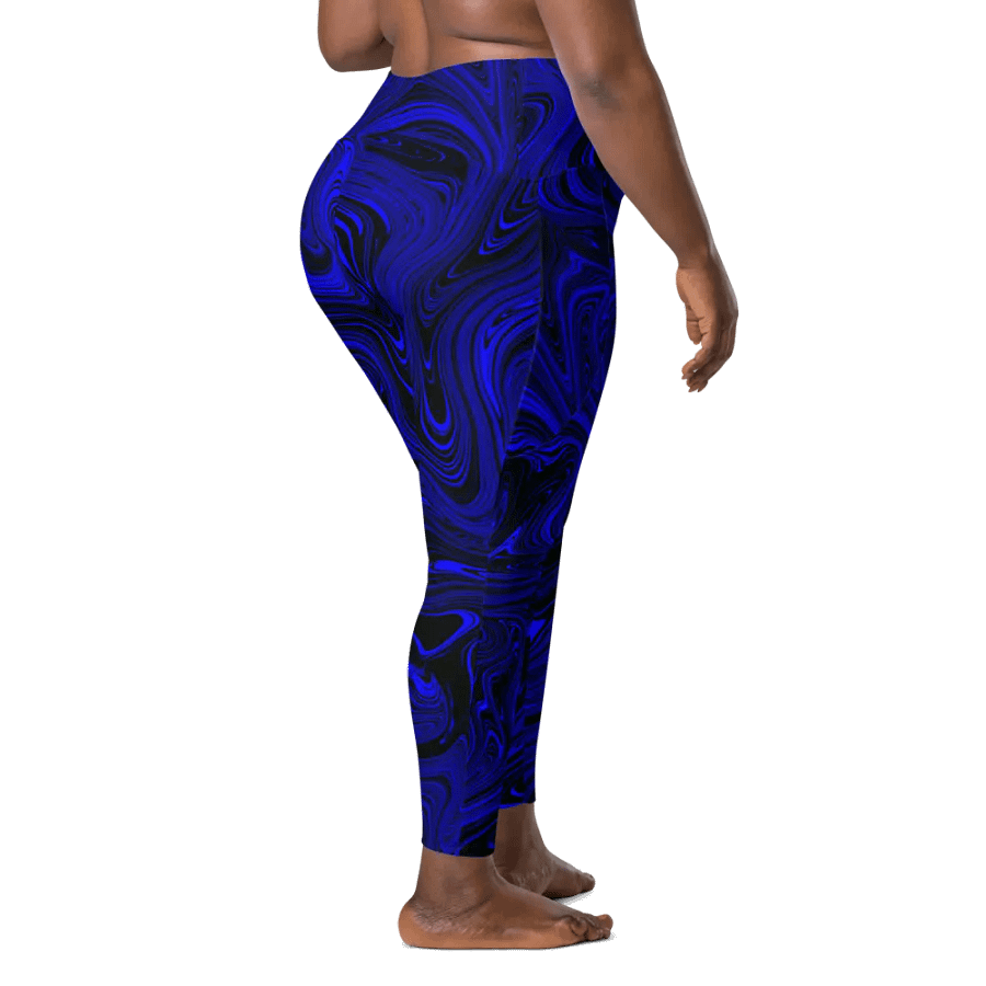Leggings with Pockets - Dark Blue and Black Fluid Swirls product image (10)