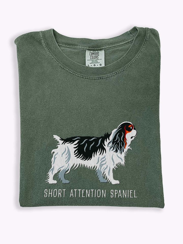 Short Attention Spaniel T-Shirt(Embroidered) of an English Toy Spaniel(Tricolor) product image (1)