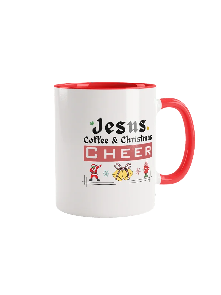 Jesus, Coffee, & Christmas Cheer! Two-Tone 11 & 15 oz Mug | Christian Christmas Mug with Red Accent | Holiday Gift for Believers & Moms product image (1)