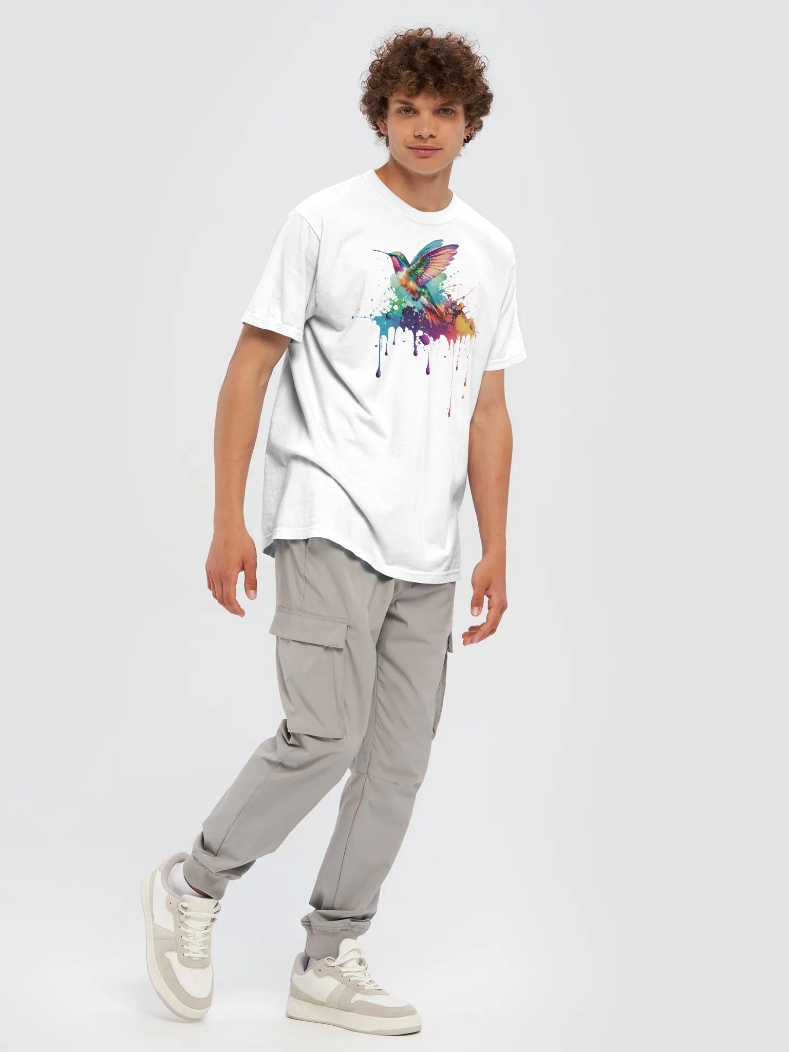 Vibrant Paint-Drip Hummingbird T-Shirt - Premium product image (4)