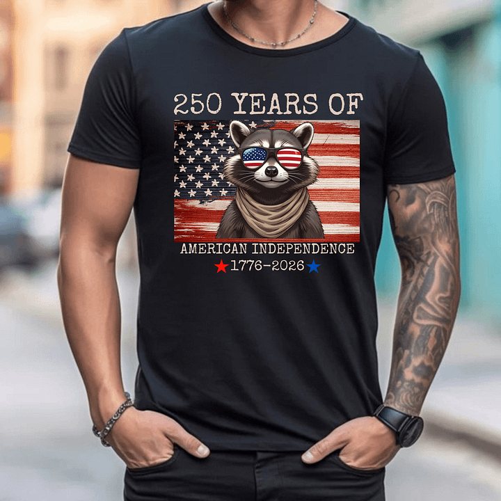 250 Years American Independence Funny Raccoon | 1776-2026 Patriotic 4th of July | Cool Raccoon USA Flag Sunglasses | Independence Day Shirt product image (1)