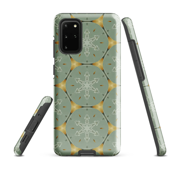 Tough Phone Case for Samsung® - Gold on Green Geometric Honeycomb Snowflakes product image (2)