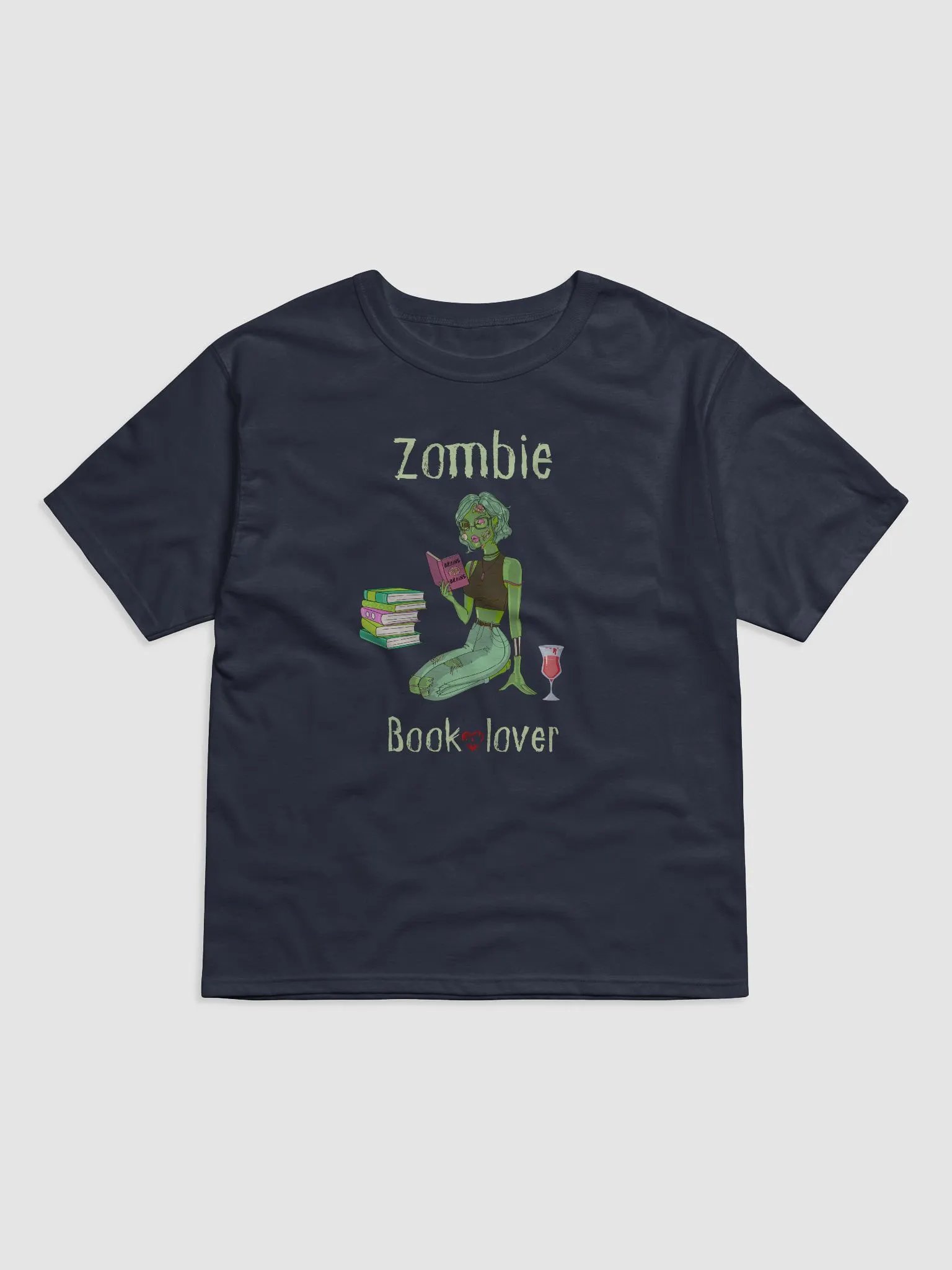 Zombie Book Lover Navy Relaxed T-shirt product image (1)