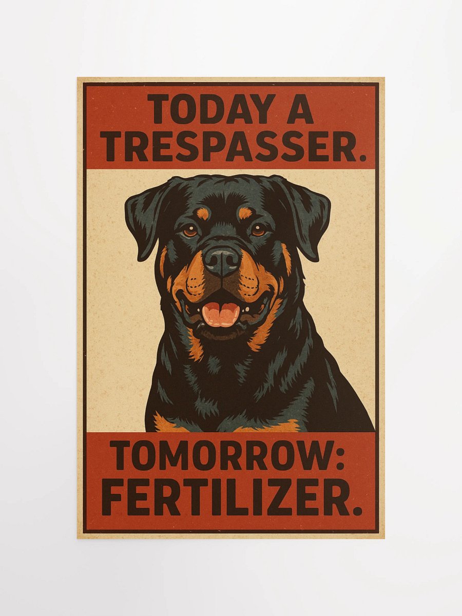 Rottweiler - Today A Trespasser. Tomorrow: Fertilizer. Poster product image (11)