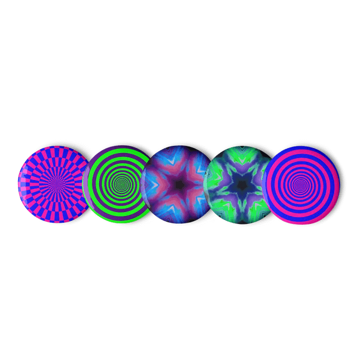 Psychedelic Seashore Circus Spirals Pin Button Set, Twisted Sea Witch Star Accessories product image (2)