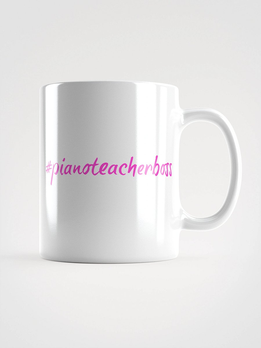 "Piano Teacher Boss" White Glossy Mug with Pink Script product image (2)