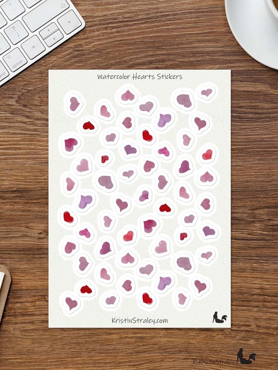 Pink Hearts Watercolor Sticker Sheet product image (7)