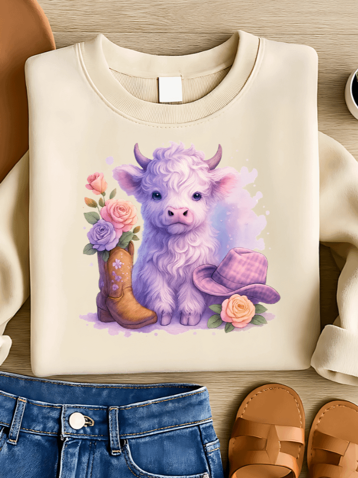 Floral Highland Cow Sublimation PNG – Spring Bloom Clipart for T-Shirts – Whimsical Nature & Farm Theme – 300 DPI Instant Digital Download product image (1)