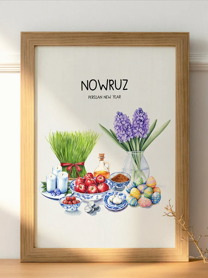 Nowruz Watercolor Art, Haft-sin Table, Persian New Year, Printable Wall Art, Persian Art, Watercolor Food Illustration, Digital Art, Norooz product image (1)