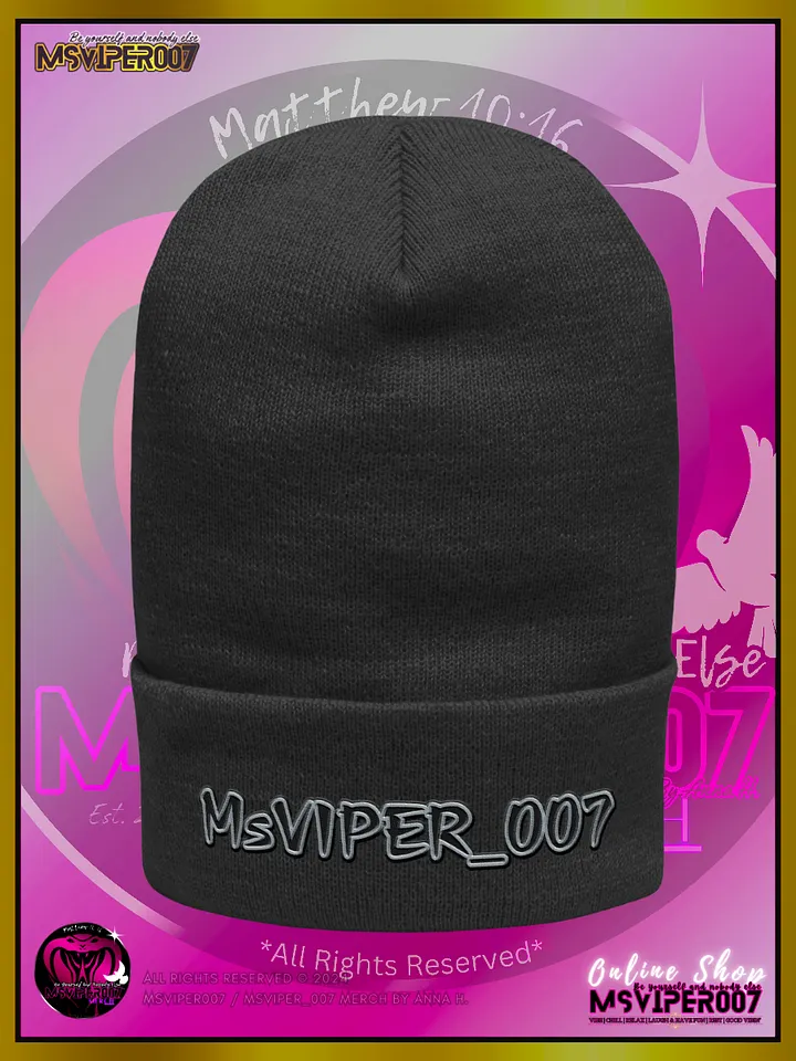Cuffed Beanie [ Embroidered Design(s) ] - "MsViper_007™ Brand [gray/blk] - Support&Sport" Stylish Beanie by Anna H. product image (1)