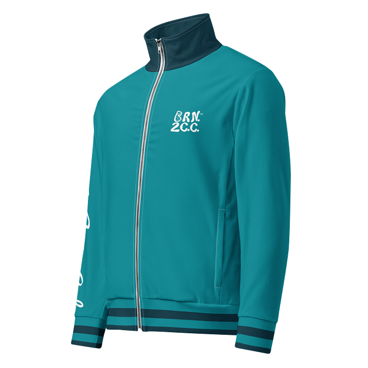 All-Over Print Recycled Track Jacket | Coastal Chill Meets Street Thrill | BOURNE to Cape Cod™ + BRN.2C.C.™ | White Logos on Blue Stripes product image (1)