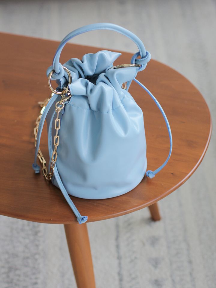 Sample Sale – Soft Leather Drawstring Bucket Bag – Light Blue product image (1)