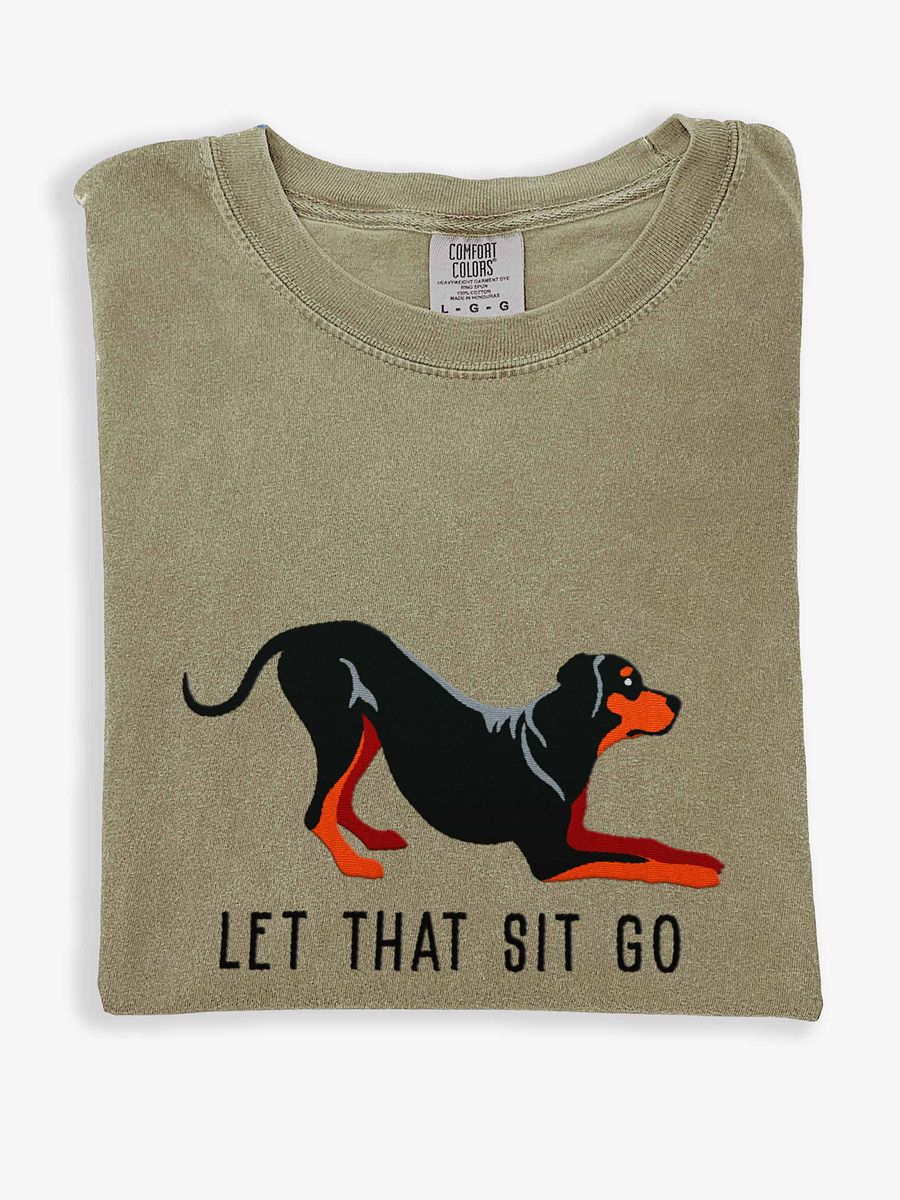 Let That Sit Go T-Shirt(Embroidered) of a Rhodesian Ridgeback(Black & Tan) product image (1)