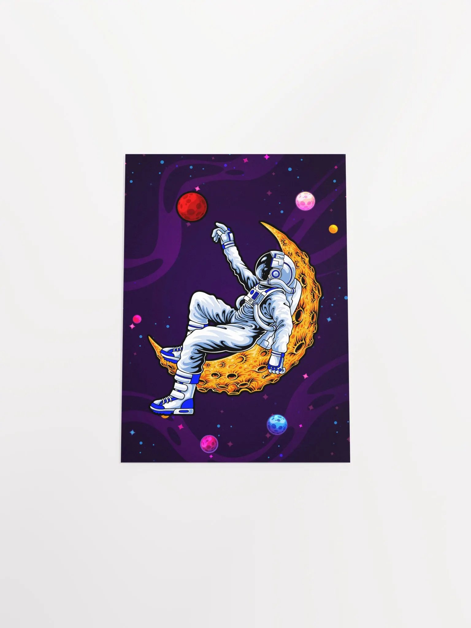 Astronaut and Moon dreaming about Mars — space poster, synthwave space, neon space, aesthetic poster product image (9)