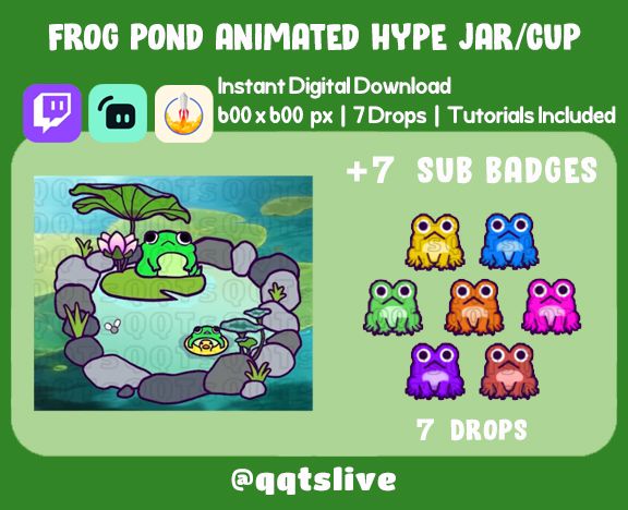 ANIMATED FROG POND Hype Jar - Stream Tip Cup + Sub Badges / Jar - 2 Layers - 7 Bit Options - Set Up Tutorial Included product image (1)