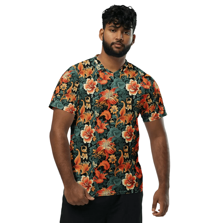 Sunset Flowers | Recycled Unisex Sports Jersey product image (1)