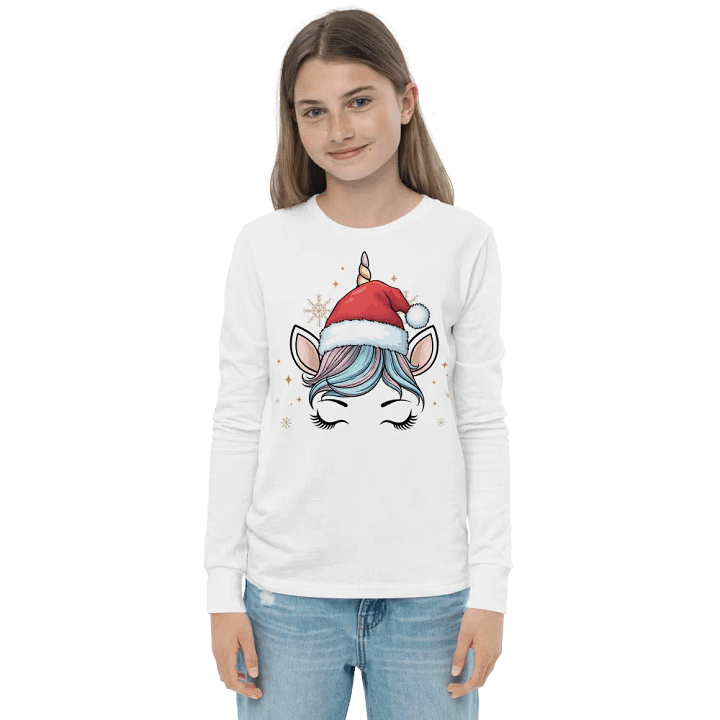 Christmas Unicorn Pink Kid Long Sleeve Tee product image (1)