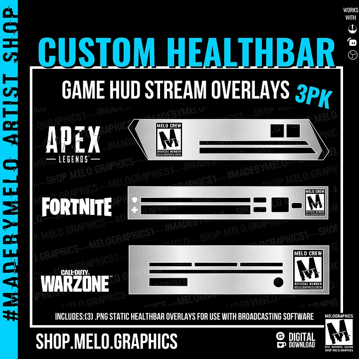 Custom Healthbar Stream Overlay: Fortnite Apex Legends, Warzone | #MadeByMELO product image (1)